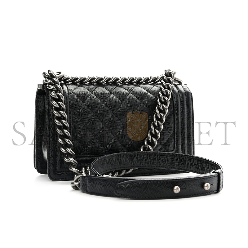 CHANEL CAVIAR SMALL QUILTED BOY FLAP BLACK A67085 Y83338 94305 (20*12*8cm)